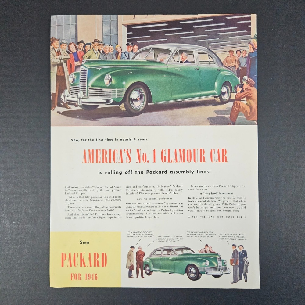 1945 Packard Clipper Glamour Car Automobile Vintage Print Ad Mancave Garage Shop